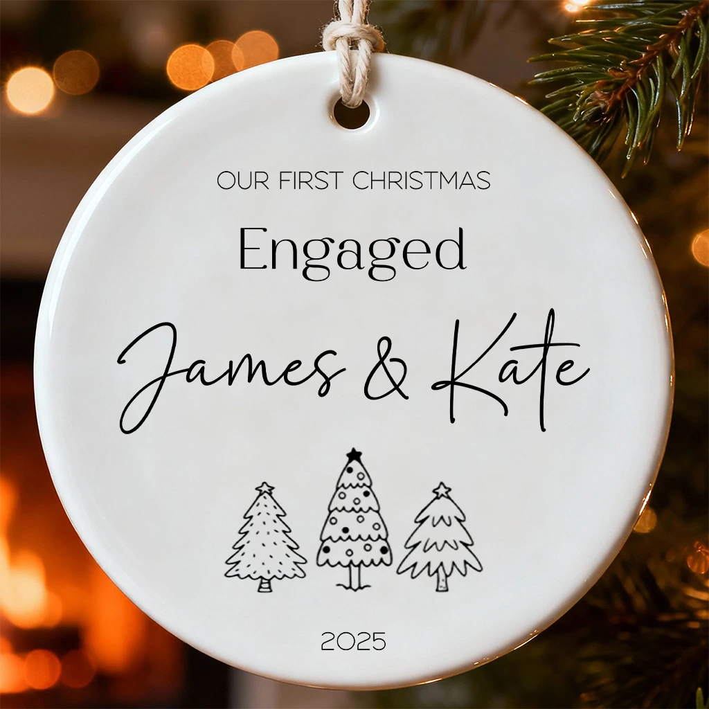Personalized Christmas Tree Engaged Ornament | Custom Names & Date Keepsake | New Couple Gift 2025
