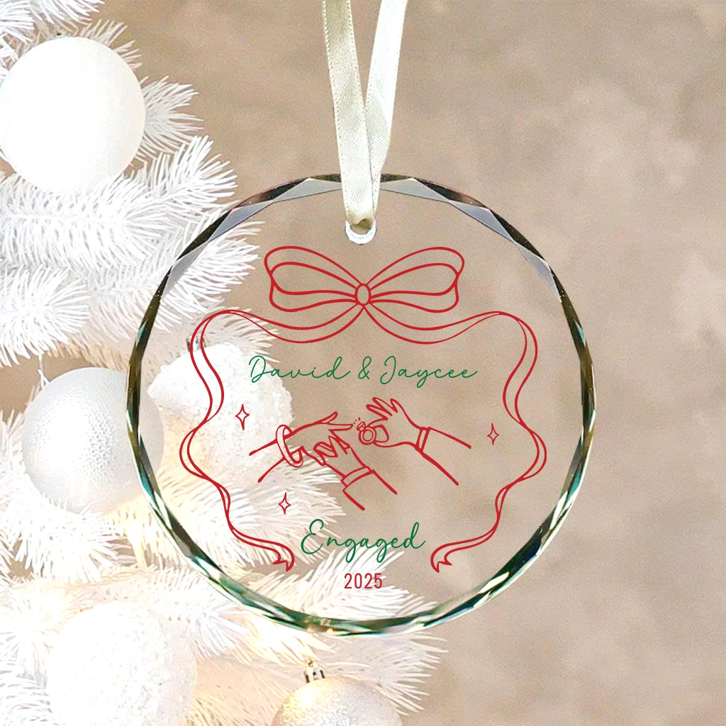 Personalized Engaged Glass Keepsake Ornament | Custom Proposal Ring Illustration & Red Ribbon - Image 5