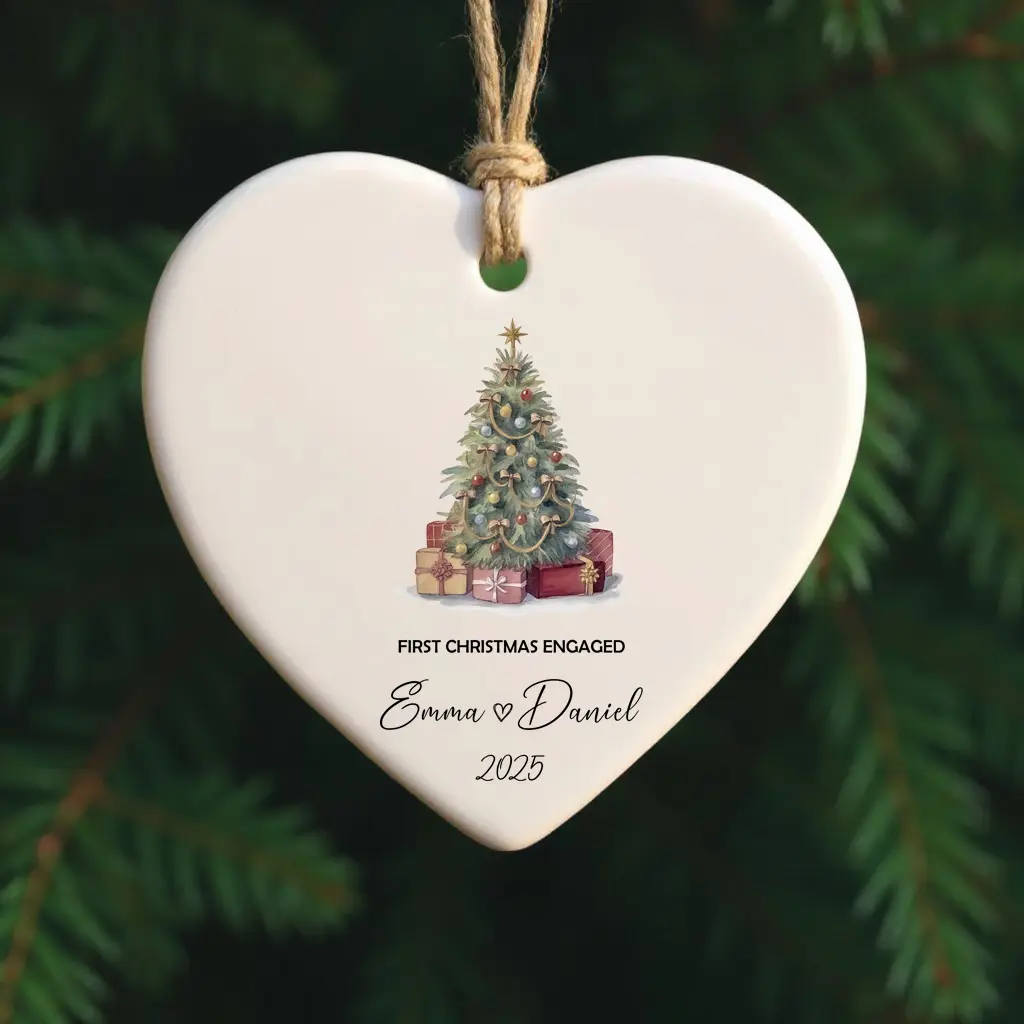Personalized Engagement Ornament 2025 | Custom Name & Year Heart Porcelain Gift for Couple | Engaged Christmas Tree Decoration - Image 4