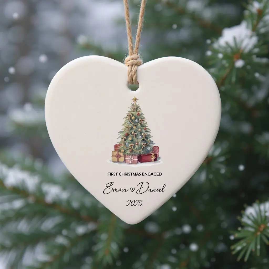 Personalized Engagement Ornament 2025 | Custom Name & Year Heart Porcelain Gift for Couple | Engaged Christmas Tree Decoration - Image 5