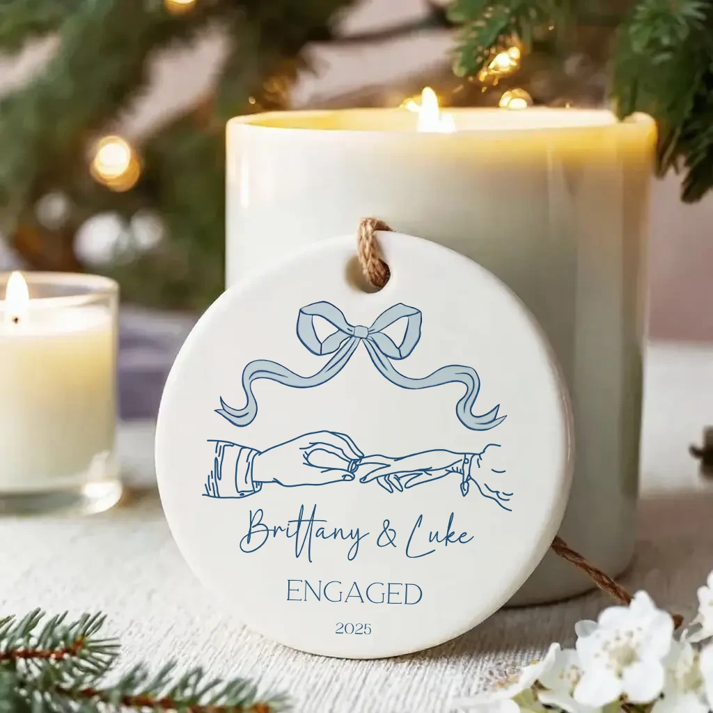 Personalized Engagement Ring Ornament | Custom Couple Name Gift 2025 | Engaged Christmas Decor - Image 7