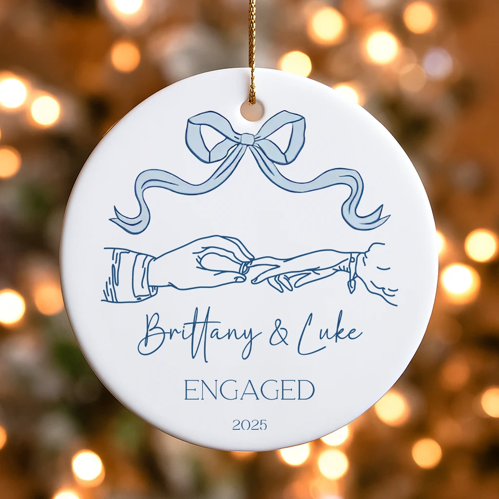 Personalized Engagement Ring Ornament | Custom Couple Name Gift 2025 | Engaged Christmas Decor - Image 5
