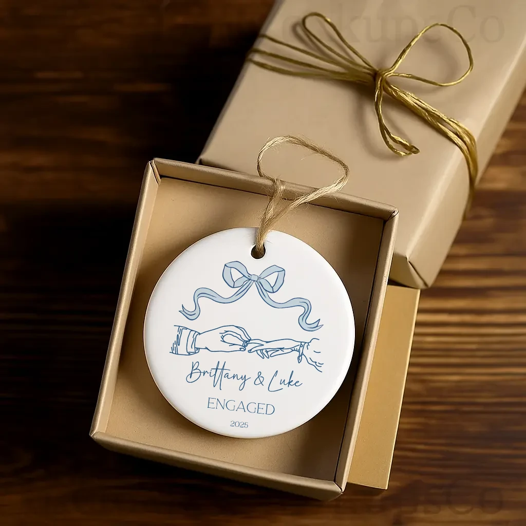 Personalized Engagement Ring Ornament | Custom Couple Name Gift 2025 | Engaged Christmas Decor - Image 4