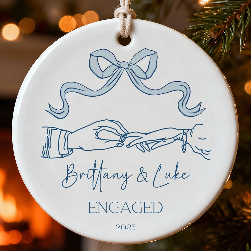 Personalized Engagement Ring Ornament | Custom Couple Name Gift 2025 | Engaged Christmas Decor