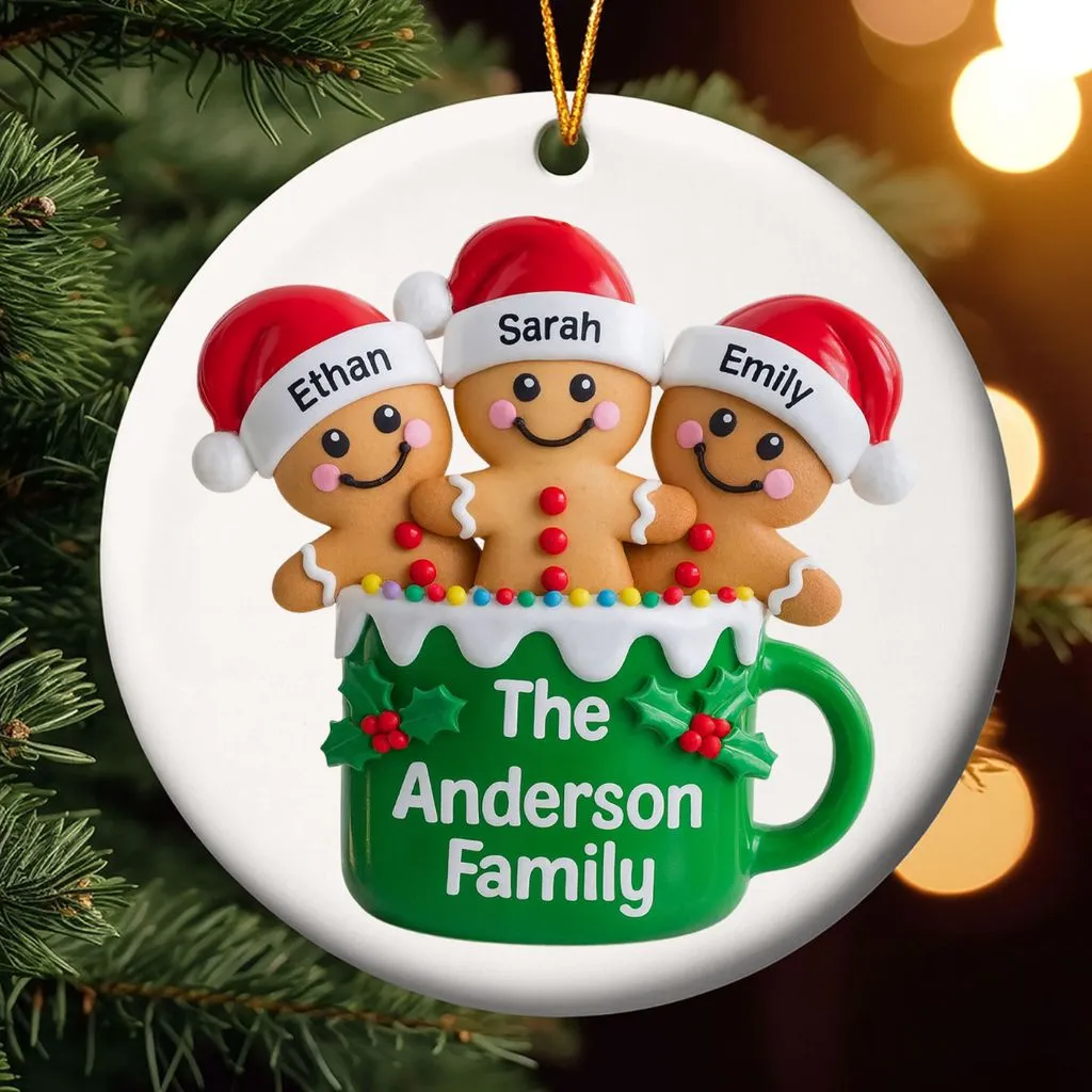 Personalized Gingerbread Family Ornament | Custom Holiday Keepsake | Perfect Gift for Family Gatherings