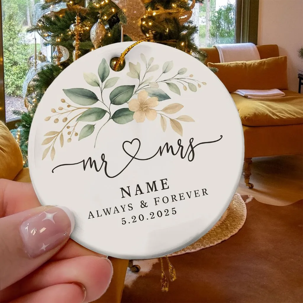Personalized Mr And Mrs Ornament Ceramic | Custom Wedding Keepsake | Unique Gift for Newlyweds - Image 6