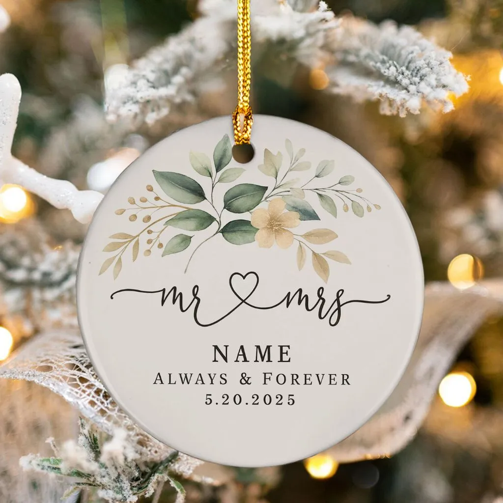 Personalized Mr And Mrs Ornament Ceramic | Custom Wedding Keepsake | Unique Gift for Newlyweds - Image 7