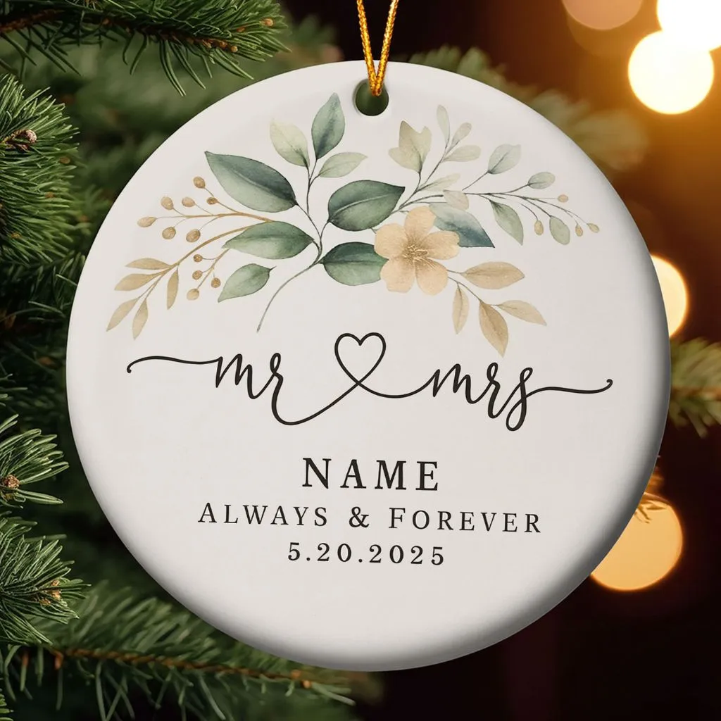 Personalized Mr And Mrs Ornament Ceramic | Custom Wedding Keepsake | Unique Gift for Newlyweds