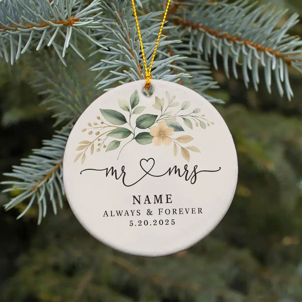 Personalized Mr And Mrs Ornament Ceramic | Custom Wedding Keepsake | Unique Gift for Newlyweds - Image 4