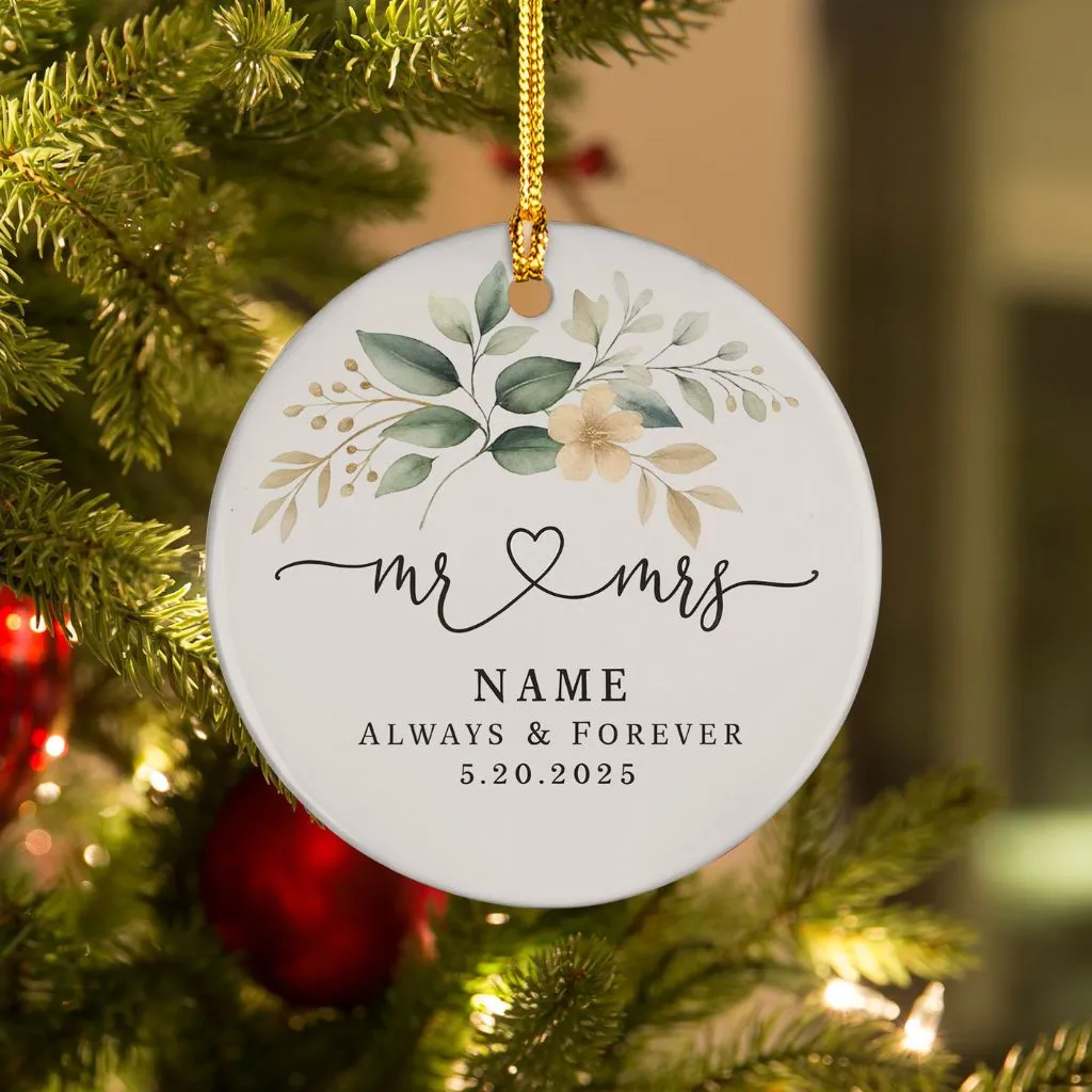 Personalized Mr And Mrs Ornament Ceramic | Custom Wedding Keepsake | Unique Gift for Newlyweds - Image 3