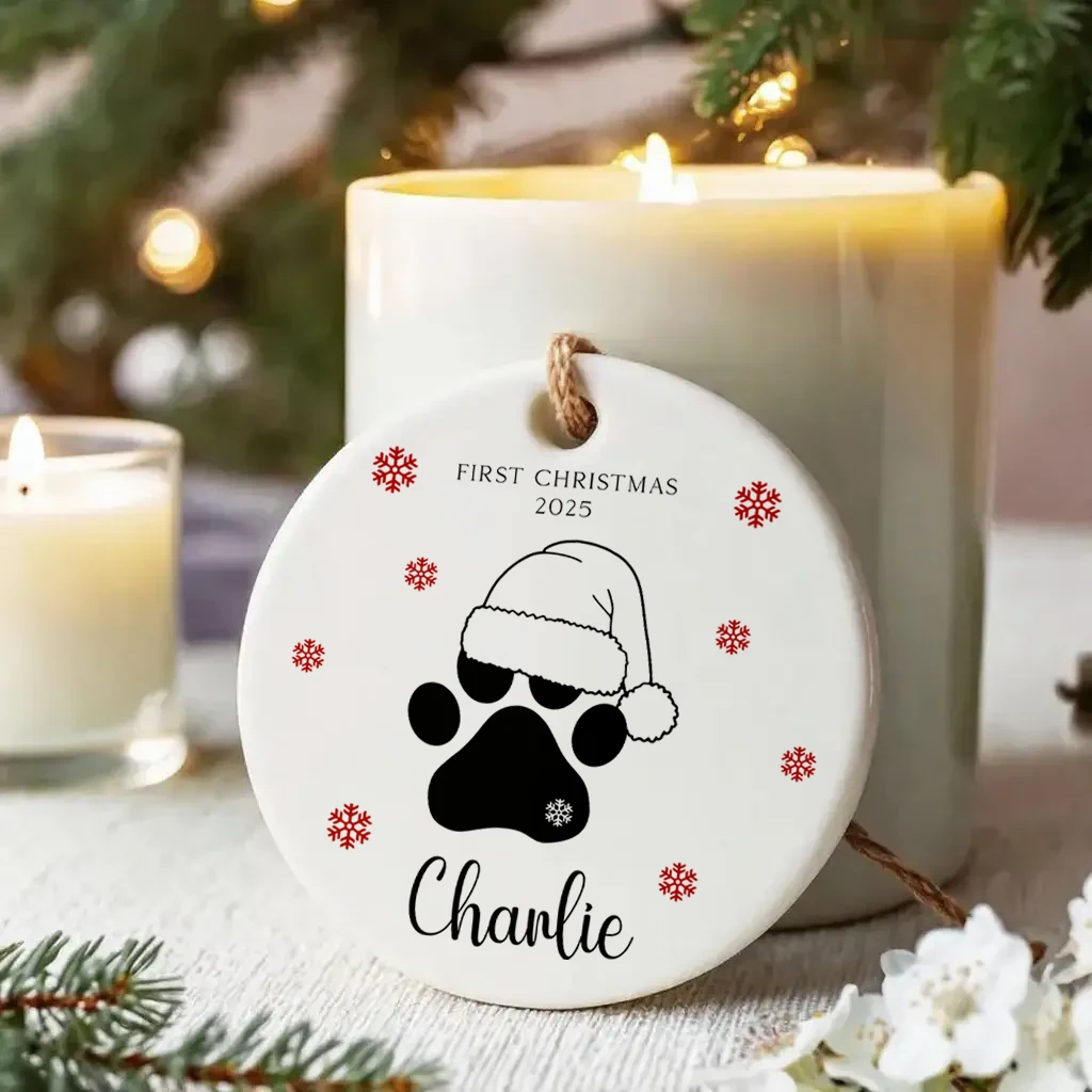 Personalized Pet Paw Print Christmas Ornament | Custom Cat Name Keepsake | Ceramic Santa Hat Paw Holiday Gift - Image 6