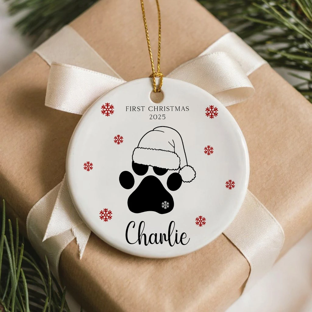 Personalized Pet Paw Print Christmas Ornament | Custom Cat Name Keepsake | Ceramic Santa Hat Paw Holiday Gift - Image 7