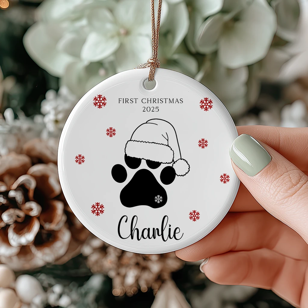Personalized Pet Paw Print Christmas Ornament | Custom Cat Name Keepsake | Ceramic Santa Hat Paw Holiday Gift - Image 4