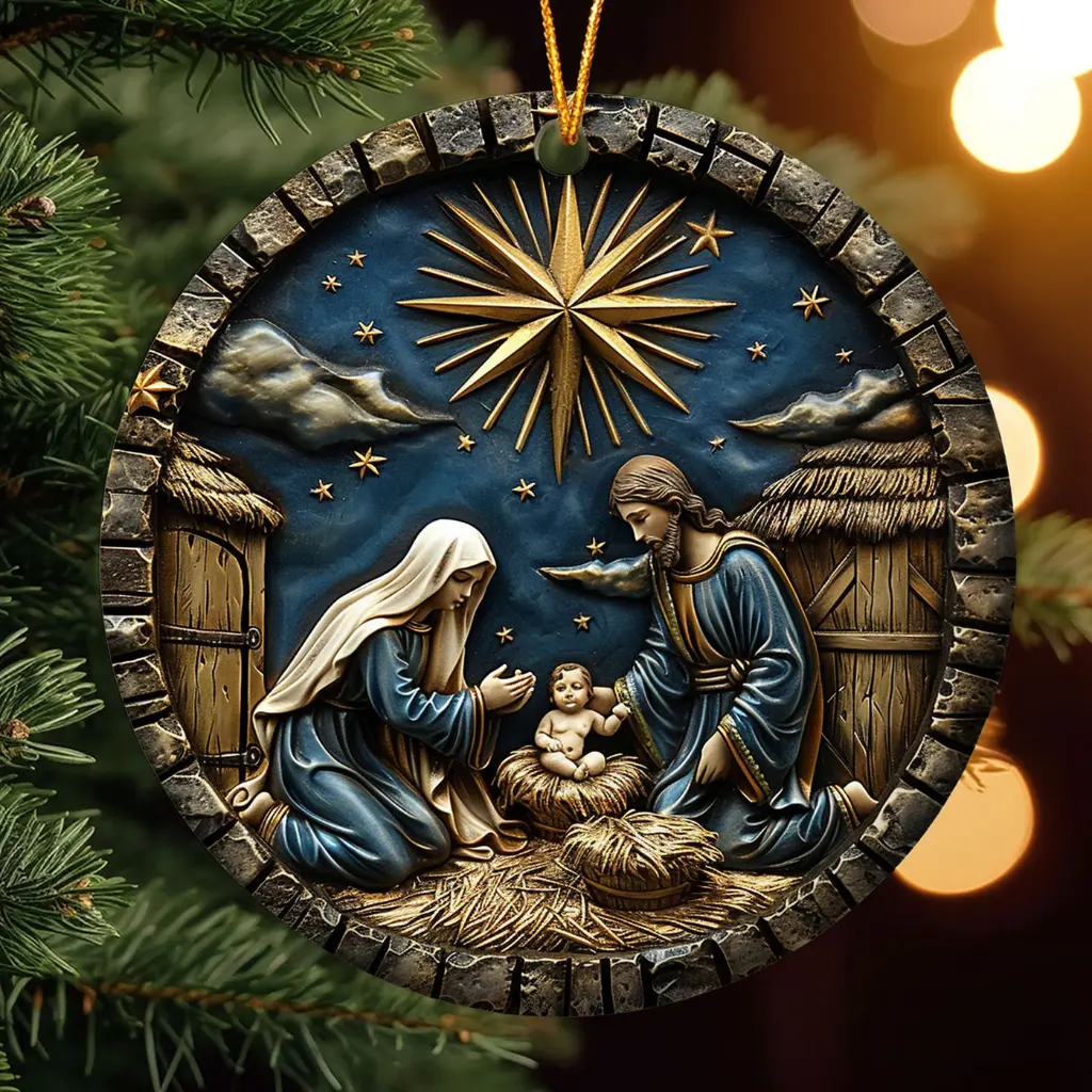 Religious Christmas Ornament Exchange Gift - High-Quality Ceramic Baby Jesus Manger Scene - Christian Keepsake Decoration for the Holiday Season