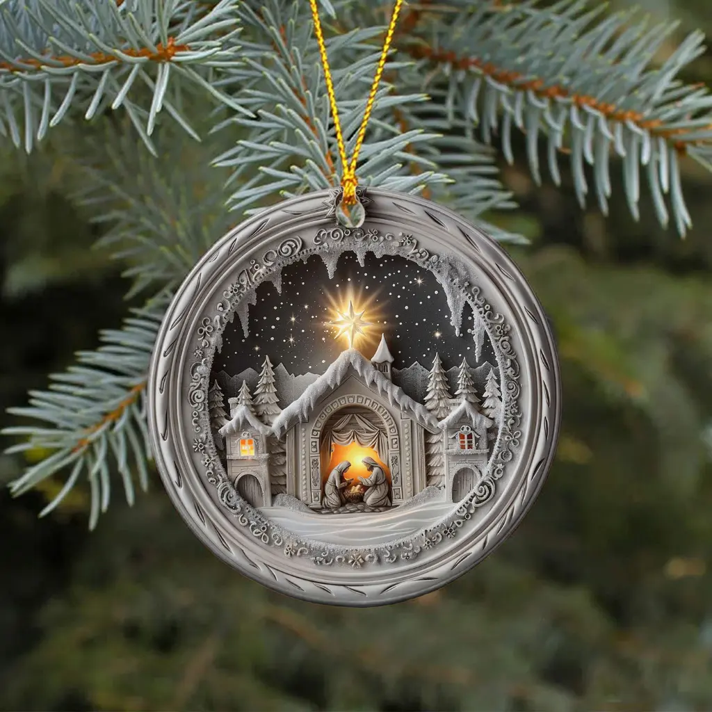 Religious Nativity Ornament | Ceramic Manger Scene, O Holy Night Christmas Decoration - Image 6