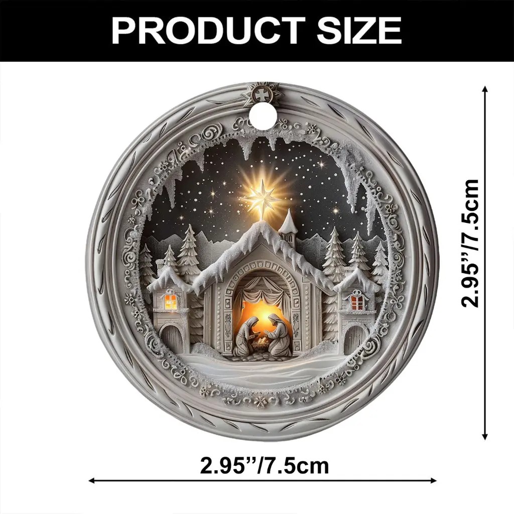 Religious Nativity Ornament | Ceramic Manger Scene, O Holy Night Christmas Decoration - Image 8
