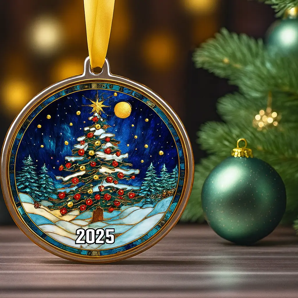 Snowman Christmas Ornament 2025 | Stained Glass Style Tree Decoration | Whimsical Holiday Keepsake Gift - Image 3
