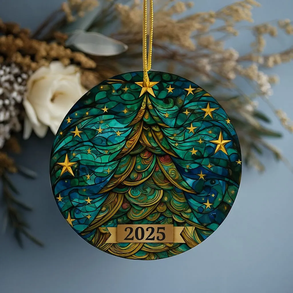 Stained Ceramic Holiday Ornament | Classic Christmas Tree Decoration | Festive Keepsake - Image 6