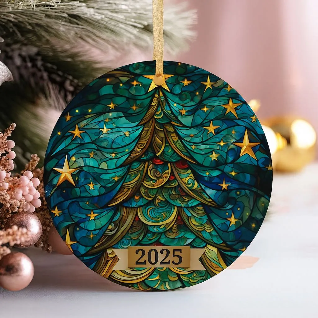 Stained Ceramic Holiday Ornament | Classic Christmas Tree Decoration | Festive Keepsake