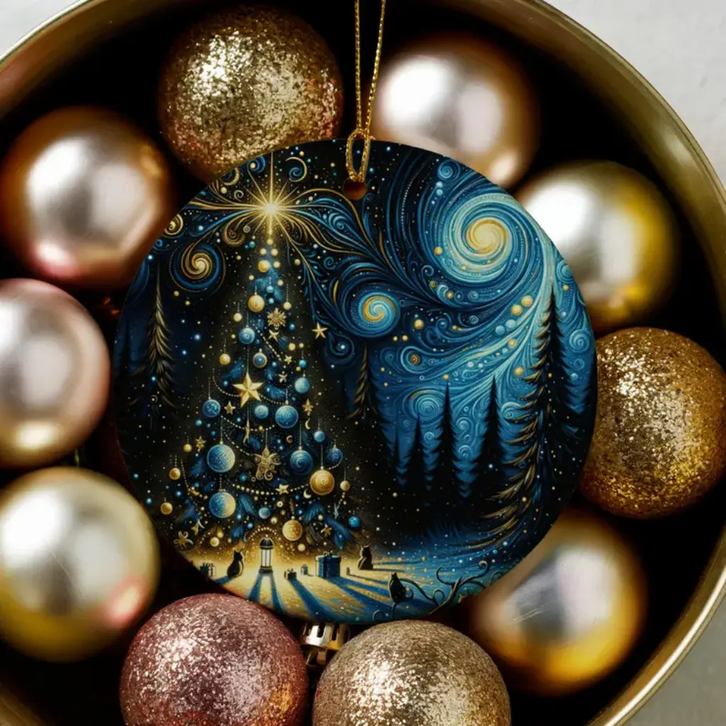 Starry Night Christmas Ornament | Van Gogh Inspired Art Heirloom | Unique Xmas Tree Decor, Holiday Gift Idea - Image 3
