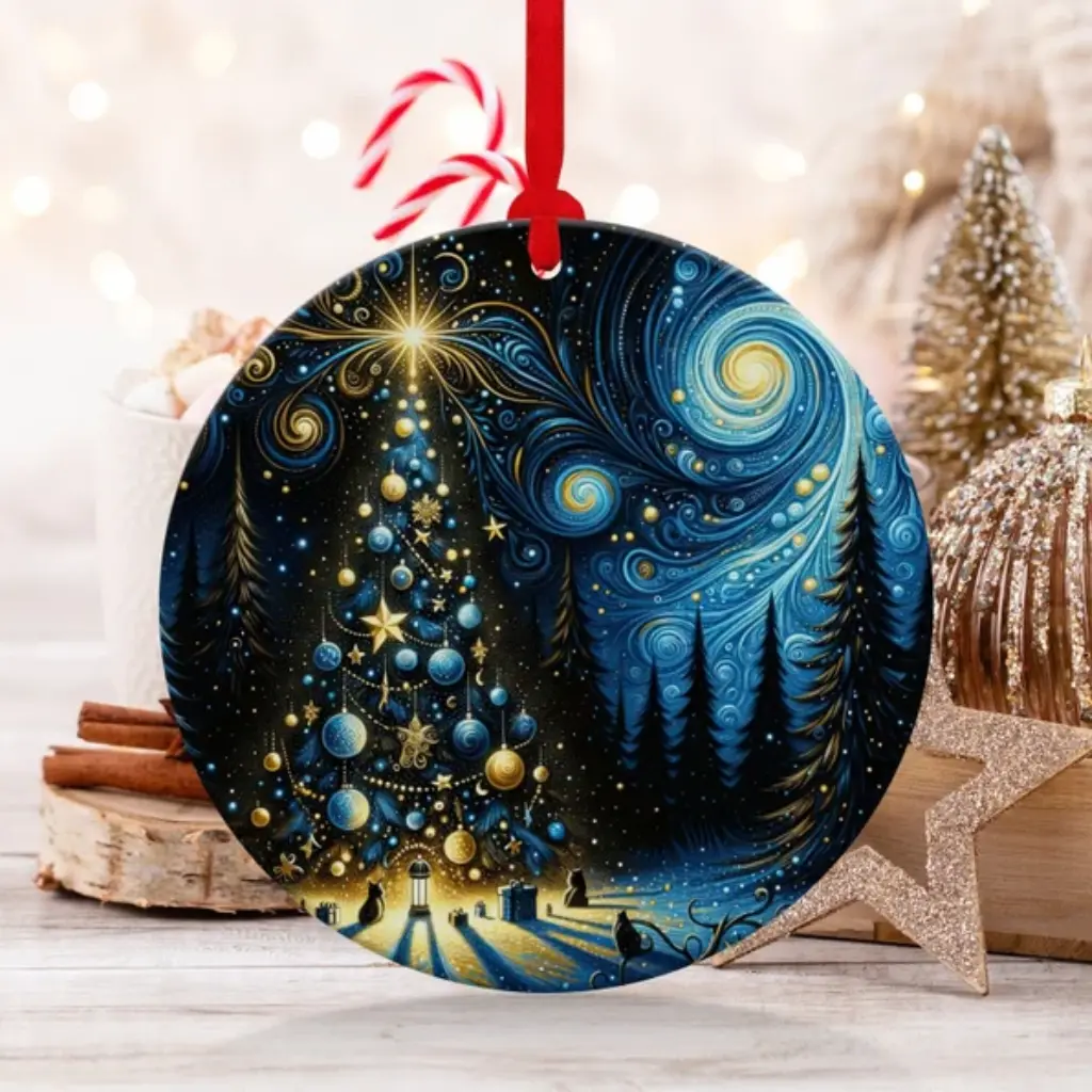 Starry Night Christmas Ornament | Van Gogh Inspired Art Heirloom | Unique Xmas Tree Decor, Holiday Gift Idea