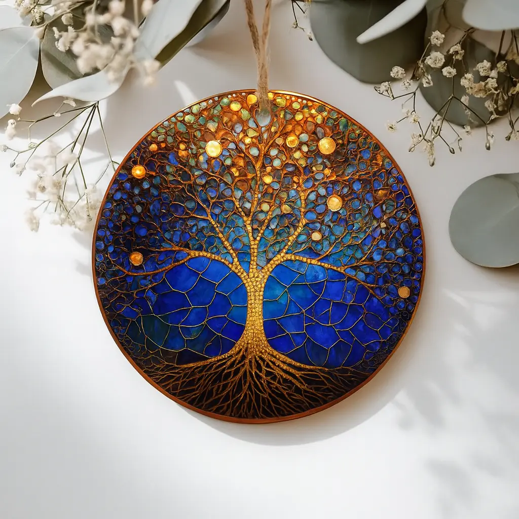 2025 Tree of Life Christmas Ornament | Ceramic Suncatcher with Faux Stained Glass Effect | Festive Holiday Home Decoration - Image 2