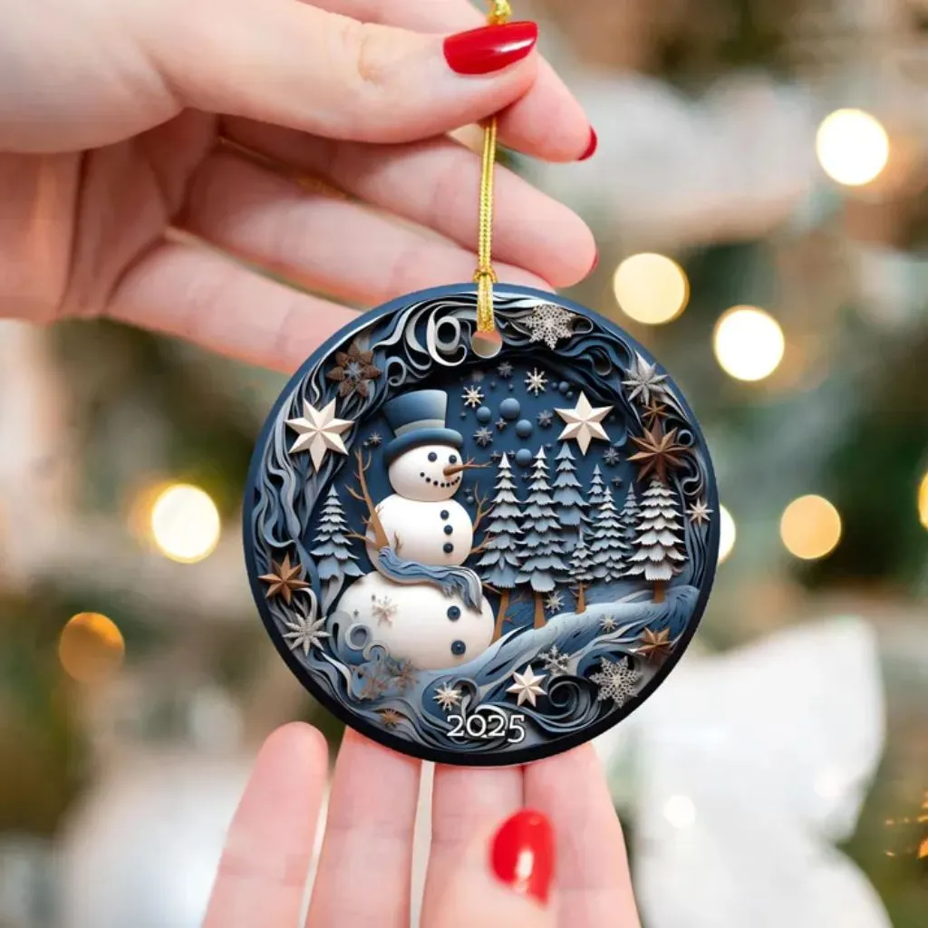 Vintage Snowman Ceramic Ornament 2025| Classic Christmas Tree Decor | Holiday Gift Keepsake - Image 4