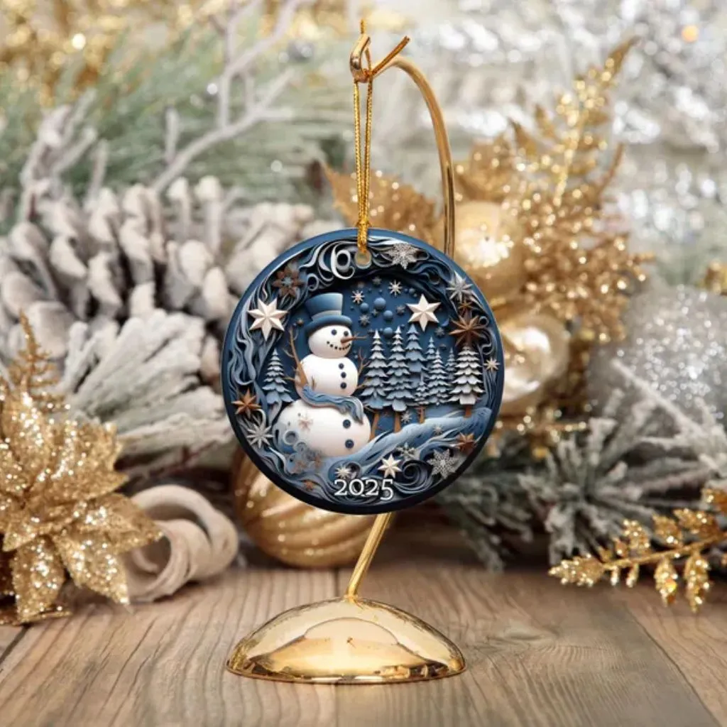 Vintage Snowman Ceramic Ornament 2025| Classic Christmas Tree Decor | Holiday Gift Keepsake - Image 3