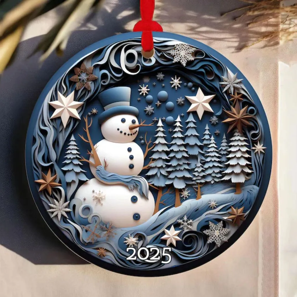 Vintage Snowman Ceramic Ornament 2025| Classic Christmas Tree Decor | Holiday Gift Keepsake