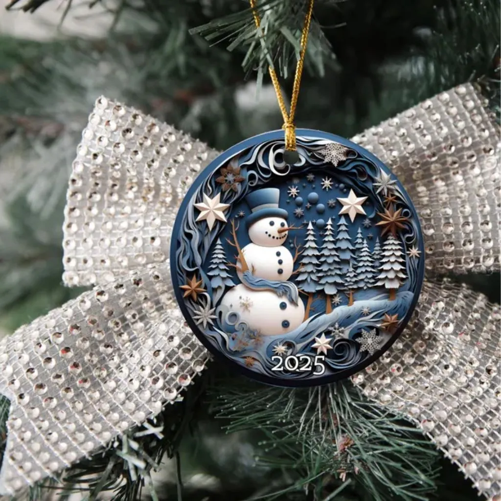 Vintage Snowman Ceramic Ornament 2025| Classic Christmas Tree Decor | Holiday Gift Keepsake - Image 6