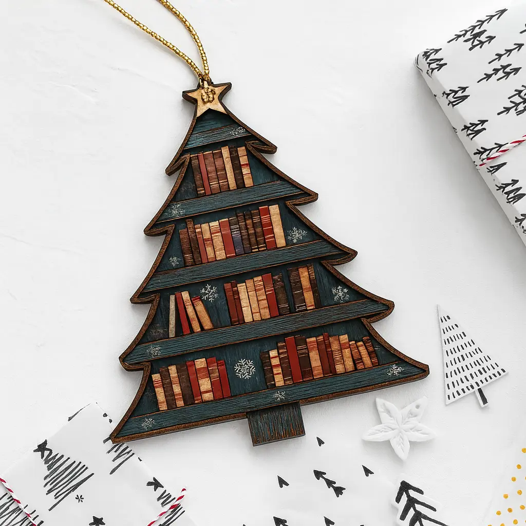 Wooden Book Tree Ornament | Book Lover Christmas Gift | Bookish Decor for Reader, Librarian | Book Club, Book Exchange Keepsake