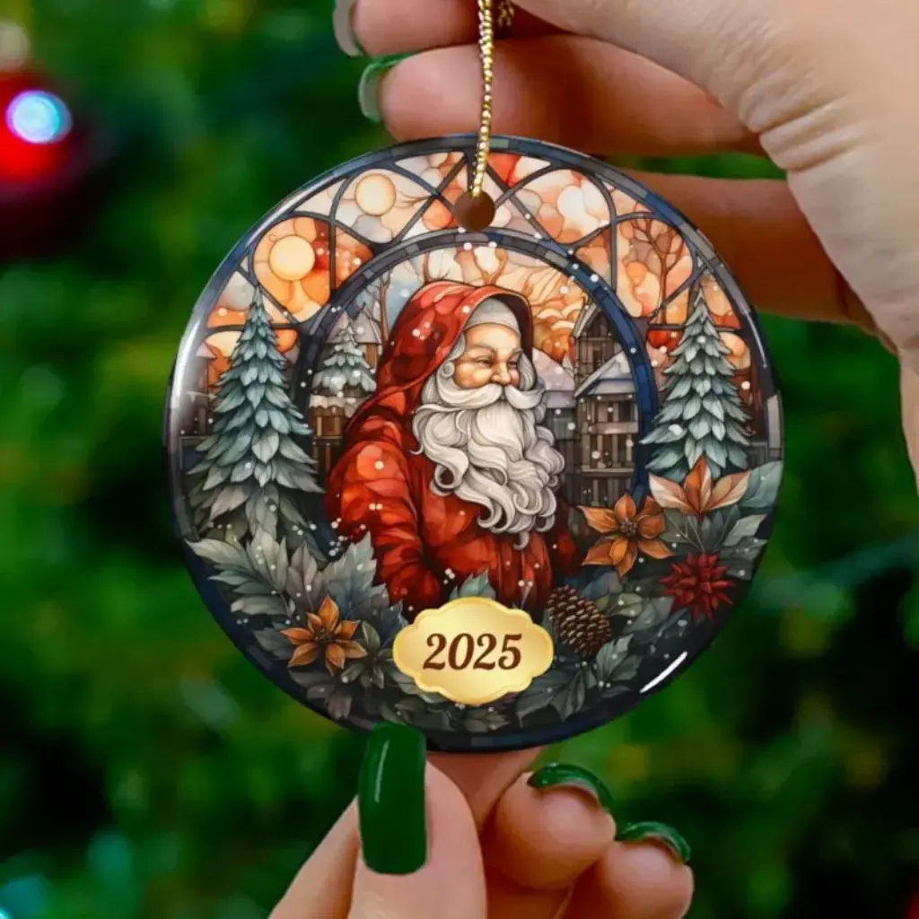 Xmas Tree Decoration, Dated Round Ceramic Heirloom, Christmas 2025 Ornament & Holiday Gift